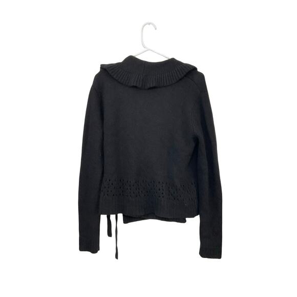 SARAH SPENCER Black Wool Blend Ruffle Front Cardigan Wrap Sweater Women's Large - Picture 2 of 6